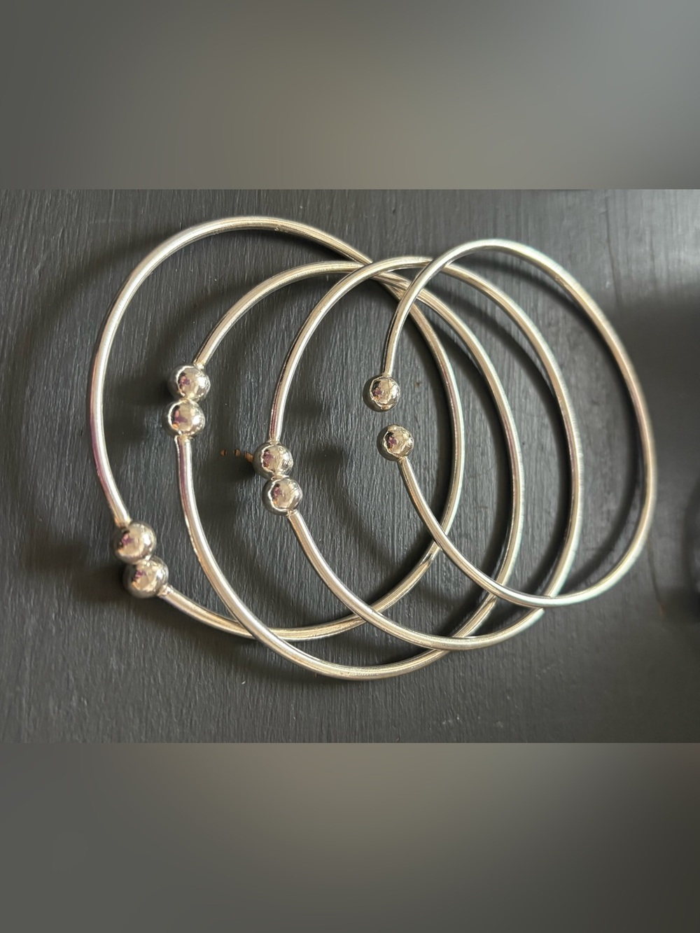Sterling Silver Multi-Bead Bangle Bracelet Set - Silver